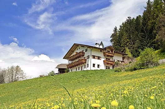 Grunserhof leží na okraji lesa a je obklopen kvetoucími loukami.