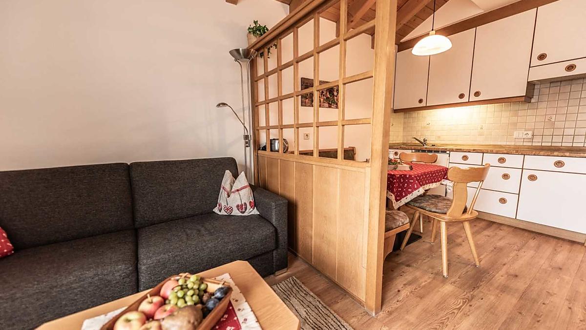 Obytná kuchyn rekreacního apartmánu Schlern